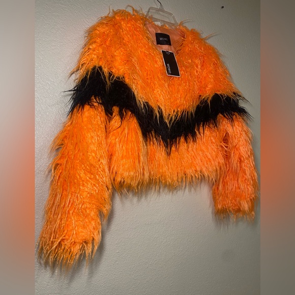 WOWO Orange and Black Teddy Jacket - Picture 3 of 5